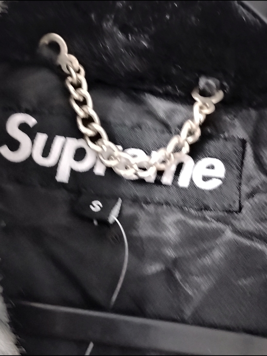 Supreme Black Faux Fur Jacket with White Trim Small - Picture 3 of 6